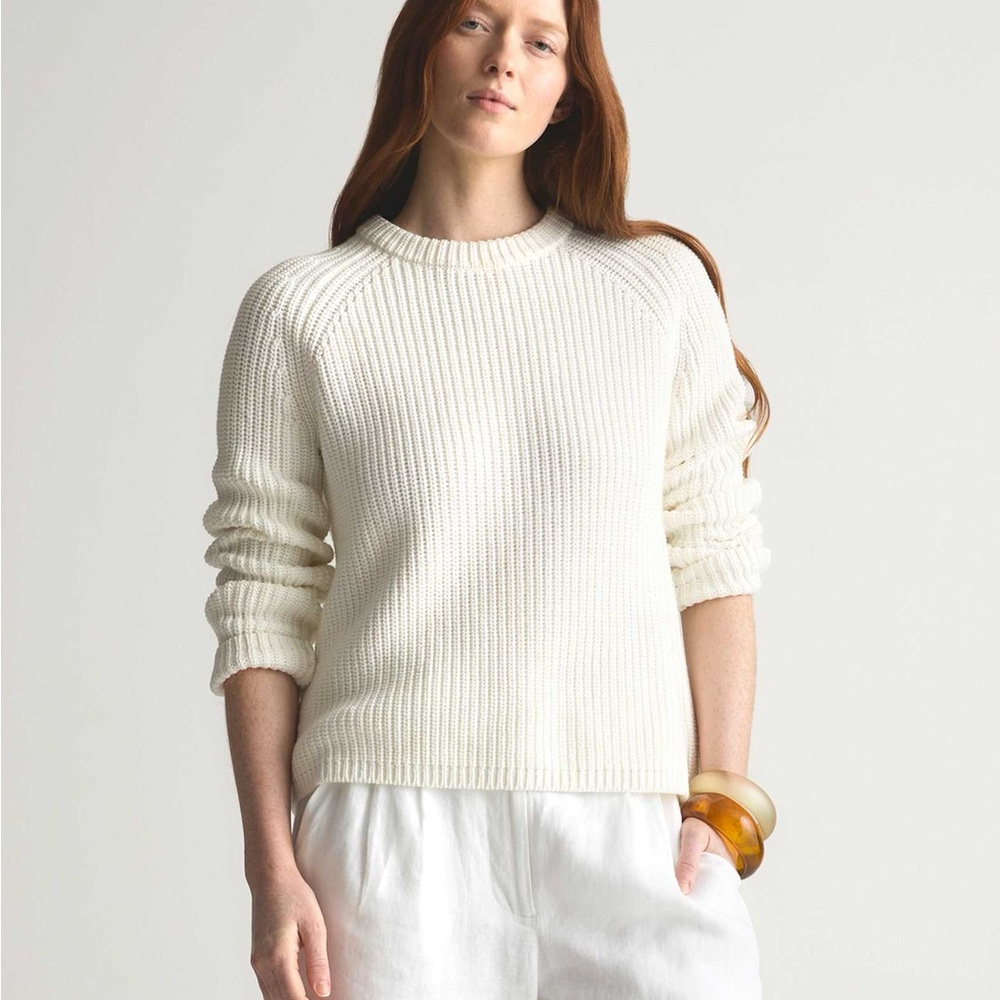 NWOT Quince 100% Organic Cotton Fisherman Crew Sweater White Small Minimalist